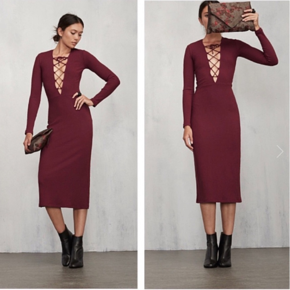 Reformation Edison Midi lace up ribbed dress